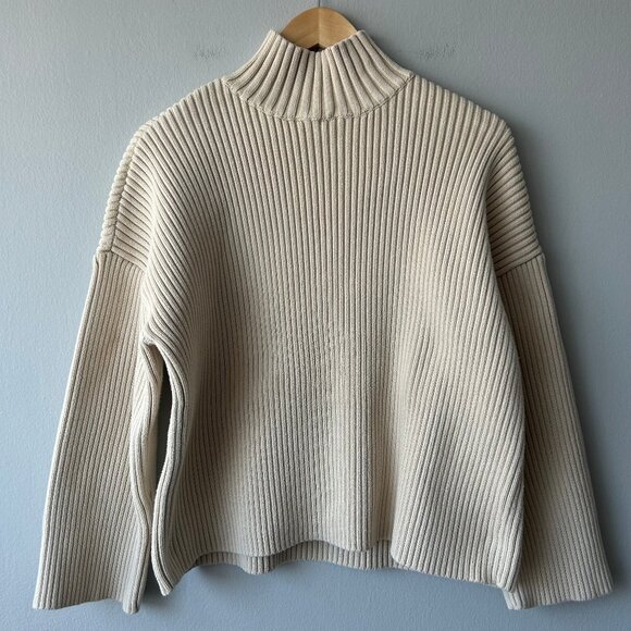Modern Citizen Kadeen Ribbed Cotton Mock Neck Sweater Beige Womens Size M Cozy - Picture 3 of 5